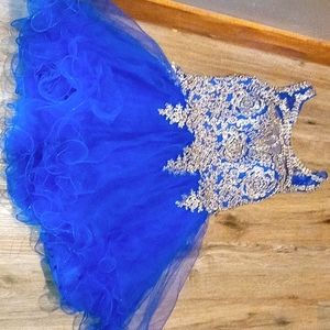 Royal blue and gold sequin homecoming style dress